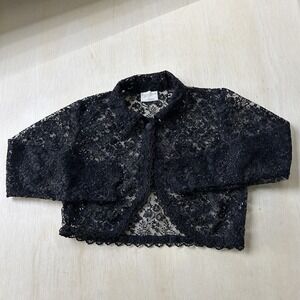 Y2K Nativewear Designs Jacket Women L Black Lace Beaded Sequin Bolero 3/4 Sleeve